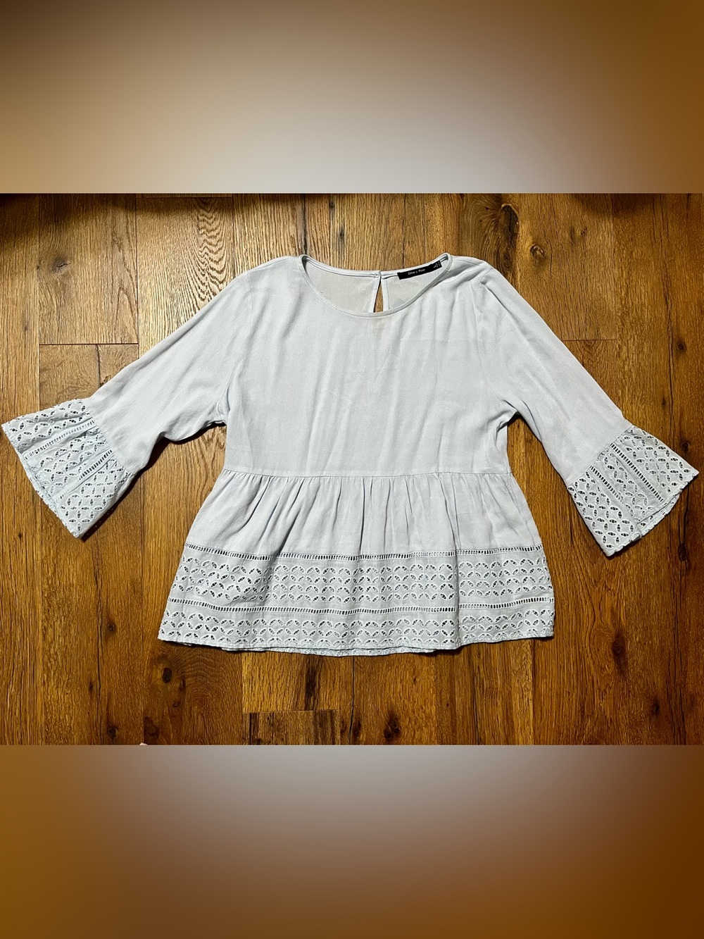 Light Blue Peplum Eyelet Top- Doe & Rae